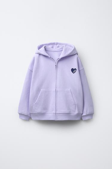 HEART PRINT ZIP-UP HOODIE - Lavender by Zara