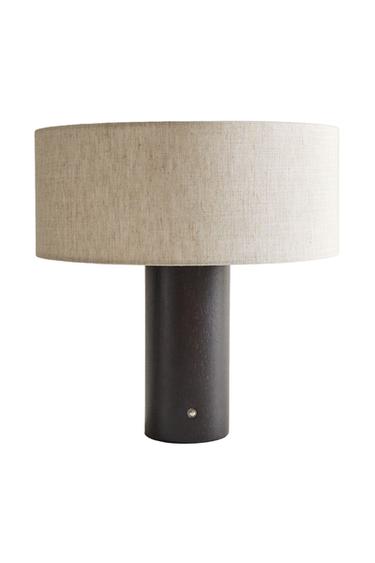 LARGE LINEN AND WOOD CORDLESS TABLE LAMP - Ecru by Zara