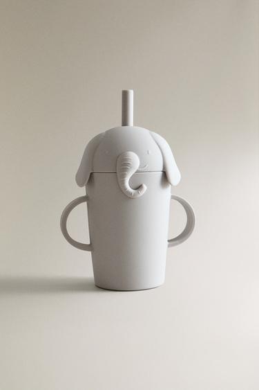 CHILDREN'S ELEPHANT TUMBLER WITH STRAW - Greyish by Zara