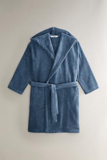 HOODED BATHROBE (360 GXM²) - Mid-blue by Zara