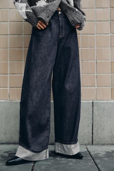 JEANS Z1975 STRAIGHT HIGH-WAIST TURN-UP HEM - Blue by Zara