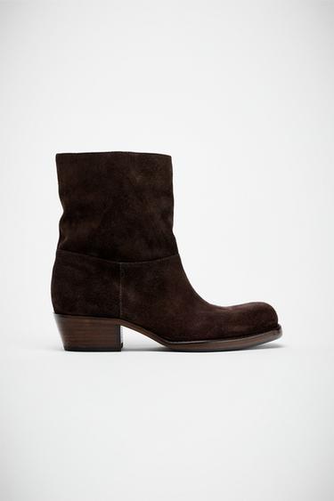 SPLIT SUEDE HEELED ANKLE BOOTS - Brown by Zara