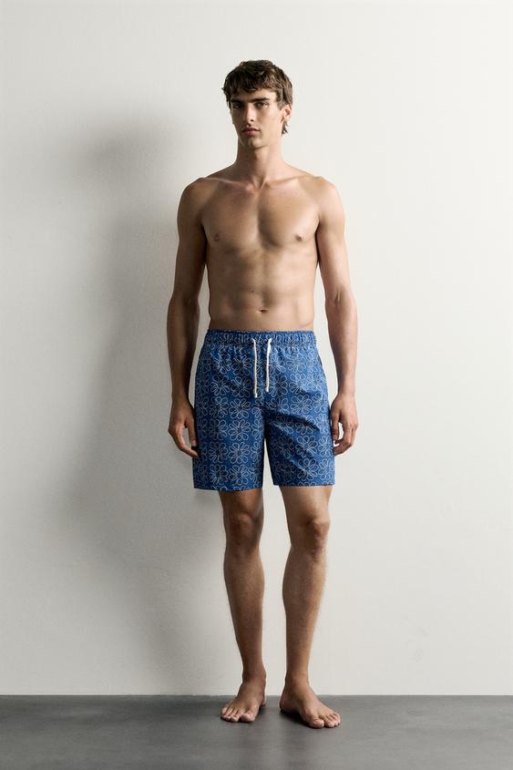 LONG FLORAL PRINT SWIMMING TRUNKS - Bluish by Zara - Image 0