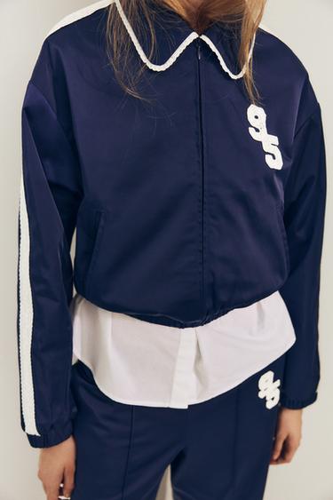 SATIN JACKET WITH SIDE STRIPE - Navy blue by Zara
