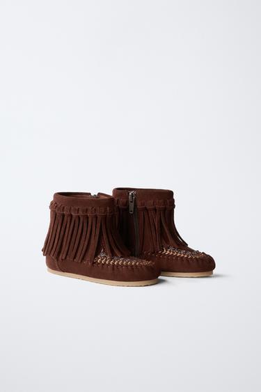 EMBROIDERED LEATHER BOOTS - Burgundy Red by Zara