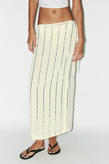 SEQUINNED SARONG SKIRT - Light yellow by Zara