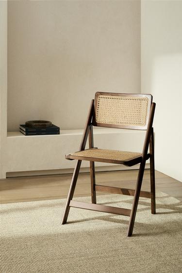 RATTAN AND WOOD FOLDING CHAIR - Brown by Zara