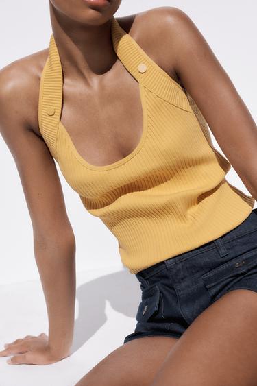 RIBBED HALTERNECK TOP - Tangerine by Zara
