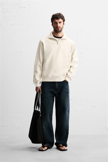 BASIC QUARTER-ZIP SWEATSHIRT - Oyster-white by Zara