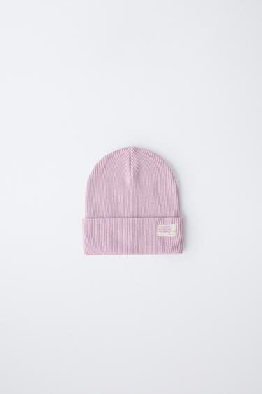 RIBBED KNIT BEANIE WITH LABEL - Mauve by Zara