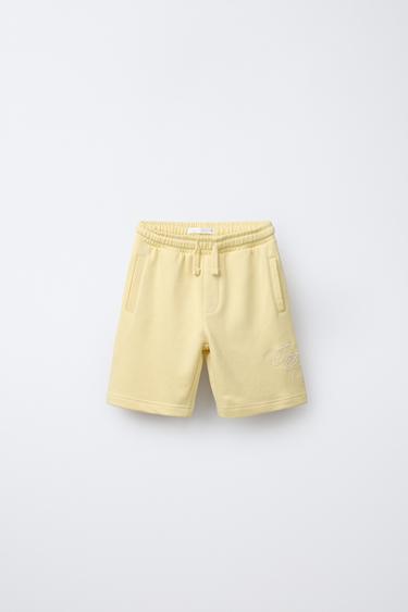 EMBROIDERED JOGGING BERMUDA SHORTS - Yellow by Zara - Image 0