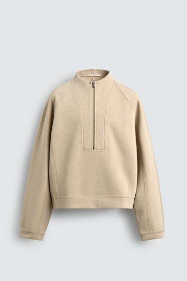 NEOPRENE-EFFECT CROPPED FIT SWEATSHIRT WITH STUD DETAIL - camel by Zara