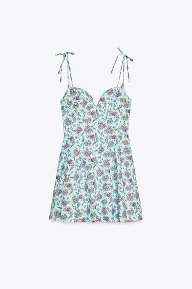 FLORAL POPLIN DRESS - Turquoise by Zara