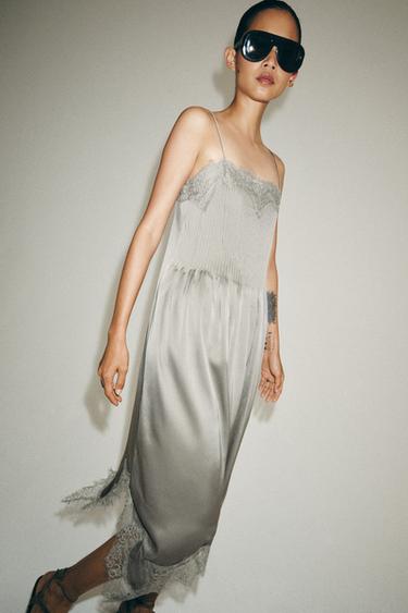 ZW COLLECTION LACE MIDI DRESS - Mid-grey by Zara