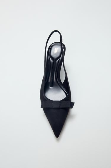 FABRIC SLINGBACK HEELS WITH BOW - Black by Zara