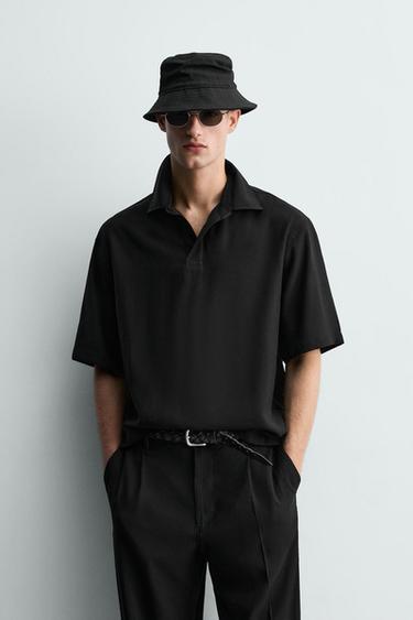 RELAXED FIT FLOWING POLO SHIRT - Black by Zara
