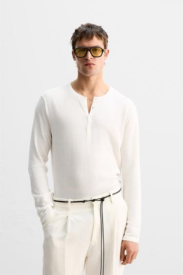 LIMITED EDITION KNITTED BUTTON-NECK T-SHIRT - Ecru by Zara