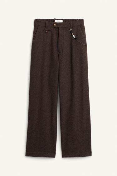 LIMITED EDITION WIDE-LEG WOOL TROUSERS WITH CHAIN - Grey marl by Zara