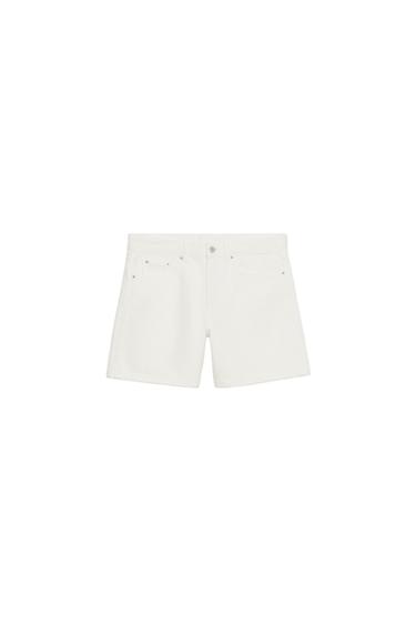 REGULAR FIT MID-WAIST DENIM BERMUDA SHORTS - Oyster-white by Zara