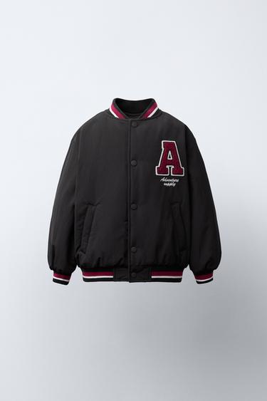 PATCH FAUX SHEARLING LINED BOMBER JACKET - Dark anthracite by Zara