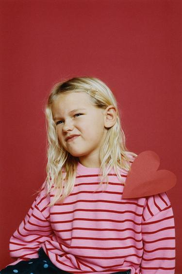 STRIPED SWEATSHIRT WITH HEART ELBOW PATCHES - Bubble gum by Zara