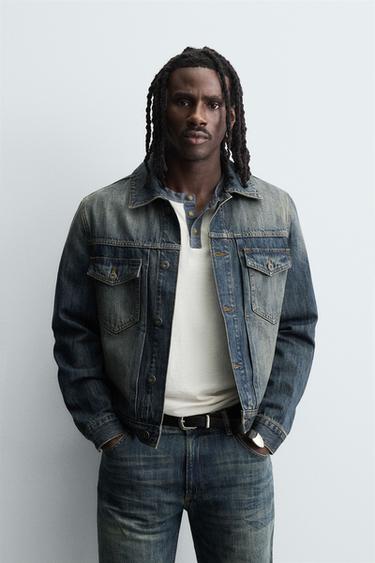 CROPPED FIT DENIM JACKET - Blue / Green by Zara
