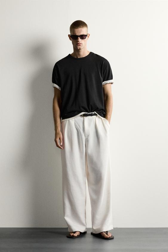 RELAXED FIT TEXTURED PLEATED TROUSERS - White by Zara - Image 0