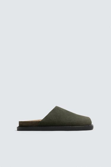 LEATHER CLOGS - Sea green by Zara