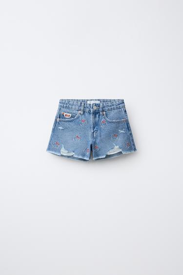 DENIM BERMUDA SHORTS WITH HELLO KITTY © SANRIO EMBROIDERY - Blue by Zara