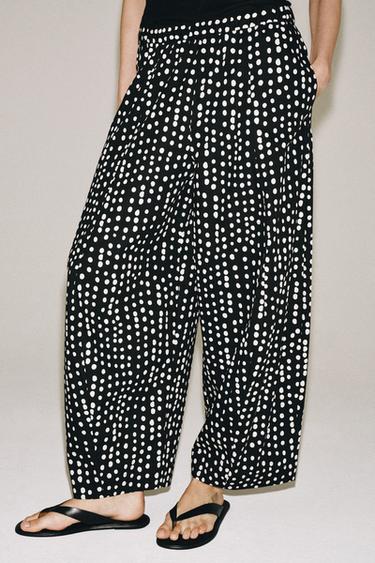 ZW COLLECTION DOT PYJAMA-STYLE TROUSERS - Black / Ecru by Zara