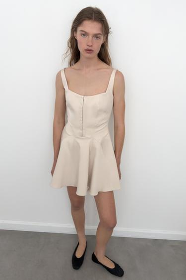 SHORT CORSETRY-INSPIRED DRESS - Beige by Zara