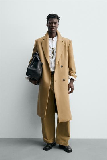 WOOL BLEND DOUBLE-BREASTED COAT - camel by Zara