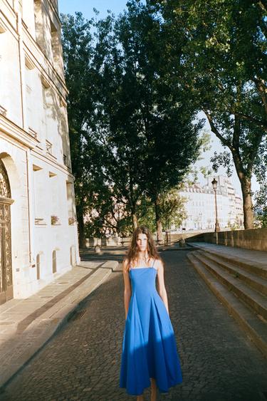 ASYMMETRIC POPLIN MIDI DRESS - Cornflower blue by Zara - Image 0