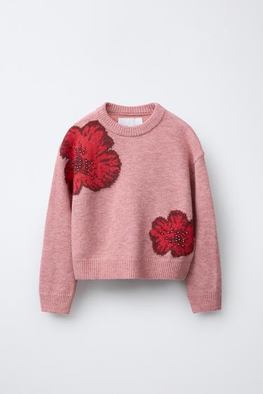 FLORAL BEADED KNIT JUMPER - Pink by Zara