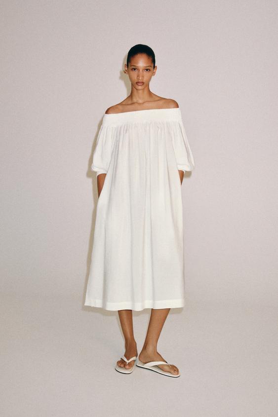 ZW COLLECTION OFF-THE-SHOULDER MIDI DRESS - White by Zara - Image 0