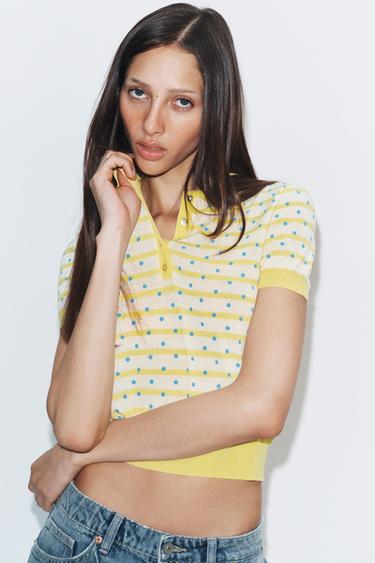 STRIPED AND DOTTED KNIT POLO SHIRT - Multicoloured by Zara
