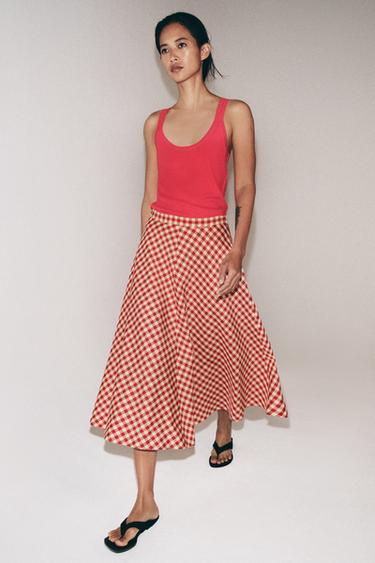 ZW COLLECTION CHECK LAYERED SKIRT - Ecru / Red by Zara