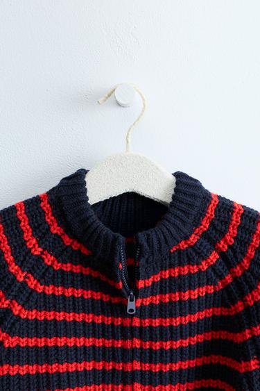 ZARA TIMELESS - STRIPED COTTON AND WOOL BLEND KNIT CARDIGAN - red/navy by Zara