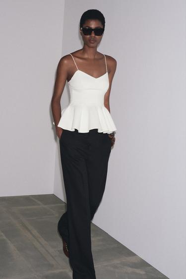 INTERLOCK PEPLUM STRAPPY TOP - White by Zara - Image 0