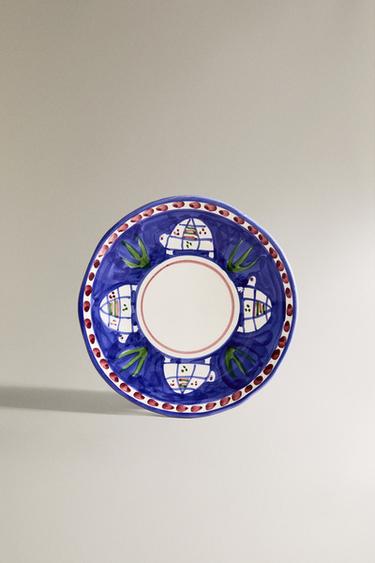 PAINTED CERAMIC DESSERT PLATE - Blue by Zara - Image 0