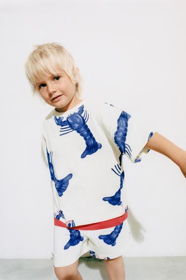 LOBSTER PRINT JOGGING T-SHIRT AND BERMUDA SHORTS SET - Blue/White by Zara