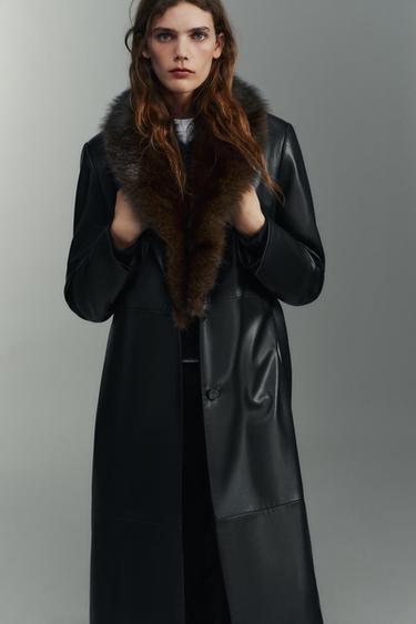 FAUX LEATHER COAT WITH DETACHABLE COLLAR - Black by Zara
