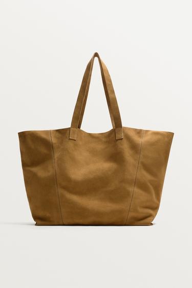 LEATHER TOTE BAG - Caramel Brown by Zara