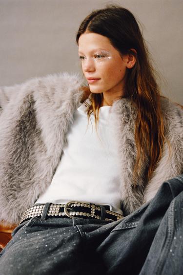 CROPPED FAUX FUR JACKET - Light grey by Zara