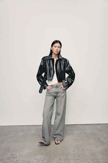 LEATHER EFFECT CROPPED BIKER JACKET - Black by Zara - Image 0