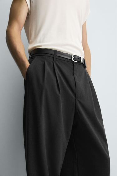 PLEATED WIDE-LEG TROUSERS - Anthracite Grey by Zara