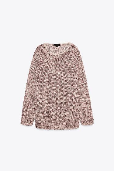 CONTRAST KNIT SWEATER - White / Maroon by Zara