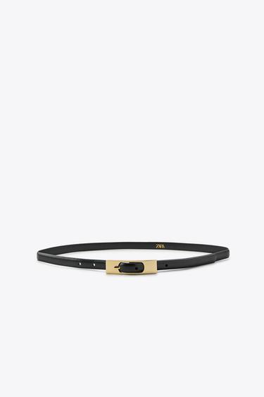 FINE 100% LEATHER BELT WITH RECTANGULAR BUCKLE - Black by Zara