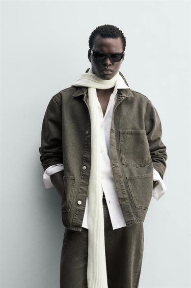 DENIM JACKET WITH POCKETS - Dark khaki by Zara