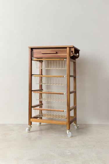 WOOD AND METAL STORAGE FURNITURE WITH WHEELS - Light beige by Zara